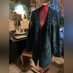 Chic Teal Leopard Print Teddy Jacket